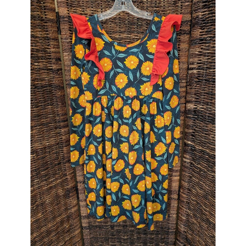 Rags Floral Ruffles Modal Midi Dress Girl's 11/12 Soft Knit Festival Hipster